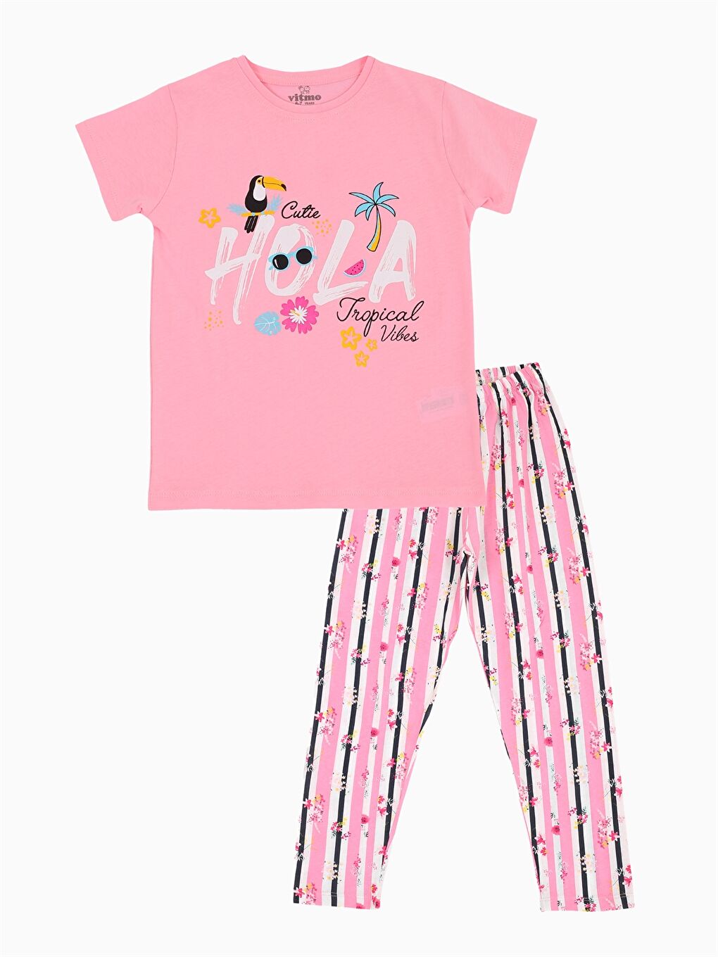 Pembe Bisiklet Yaka Kız Bebek Pijama Takımı