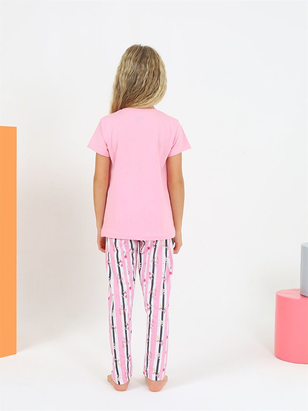 Pembe Bisiklet Yaka Kız Çocuk Pijama Takım-3