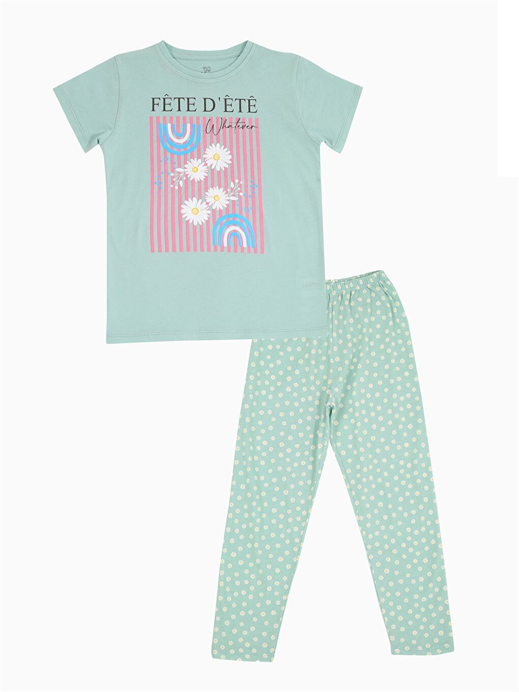 Yeşil Bisiklet Yaka Kız Bebek Pijama Takımı