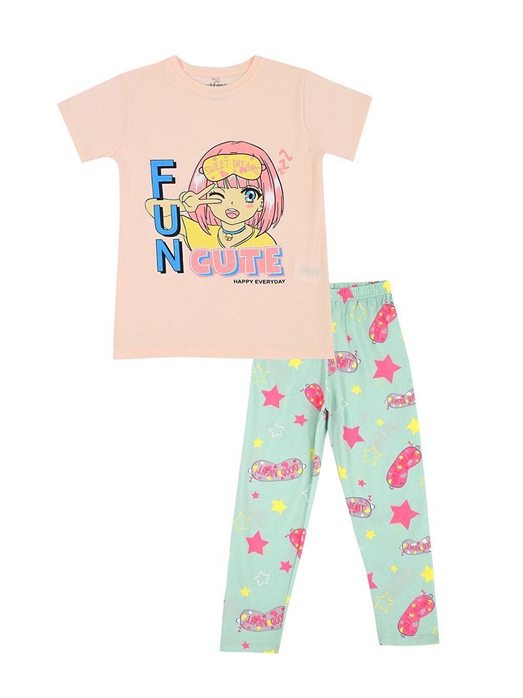 Turuncu Bisiklet Yaka Kız Bebek Pijama Takımı