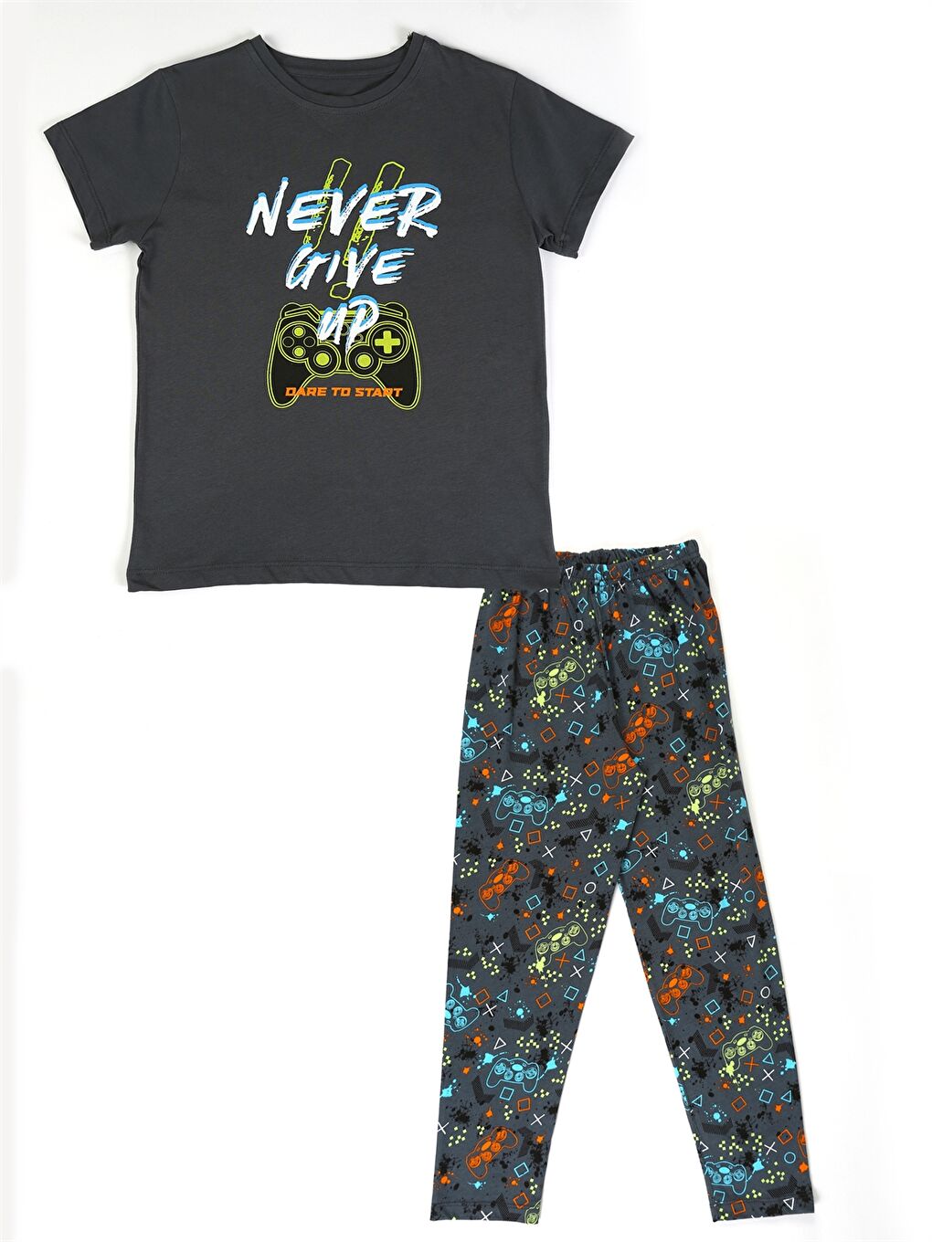 Antrasit Bisiklet Yaka Erkek Bebek Pijama Takımı