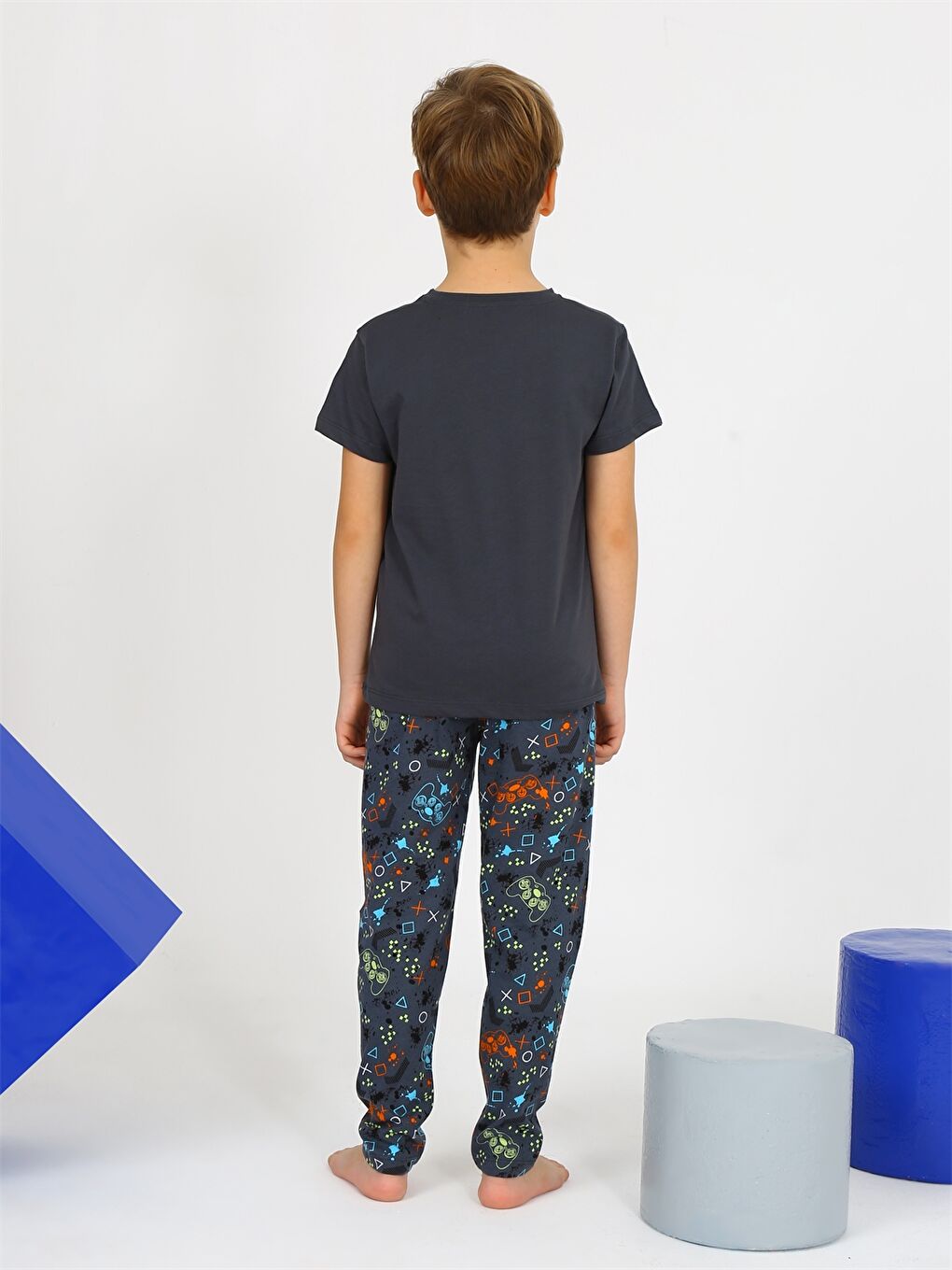 Antrasit Bisiklet Yaka Erkek Çocuk Pijama Takımı-3