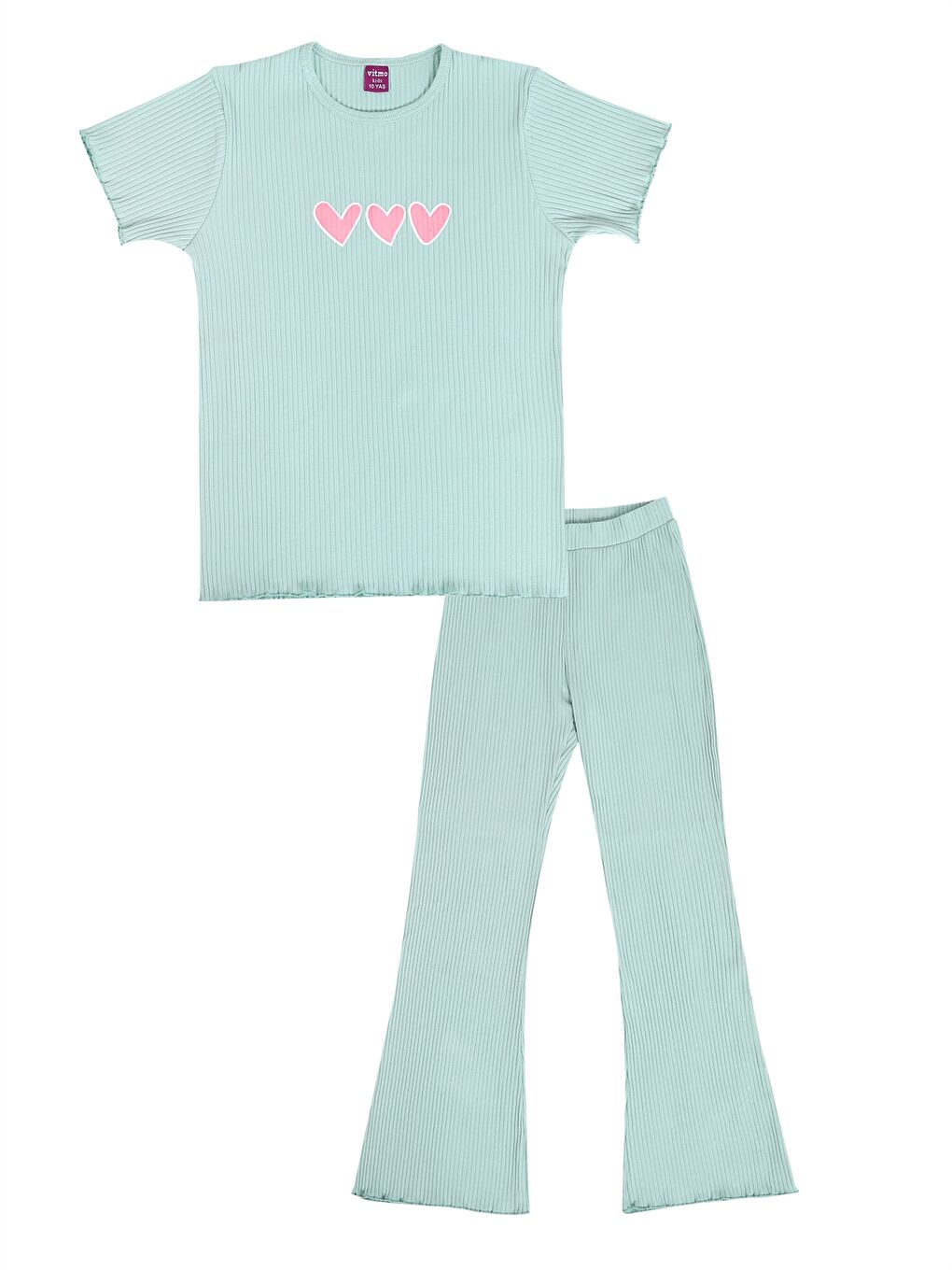 Yeşil Bisiklet Yaka Kız Bebek Pijama Takımı