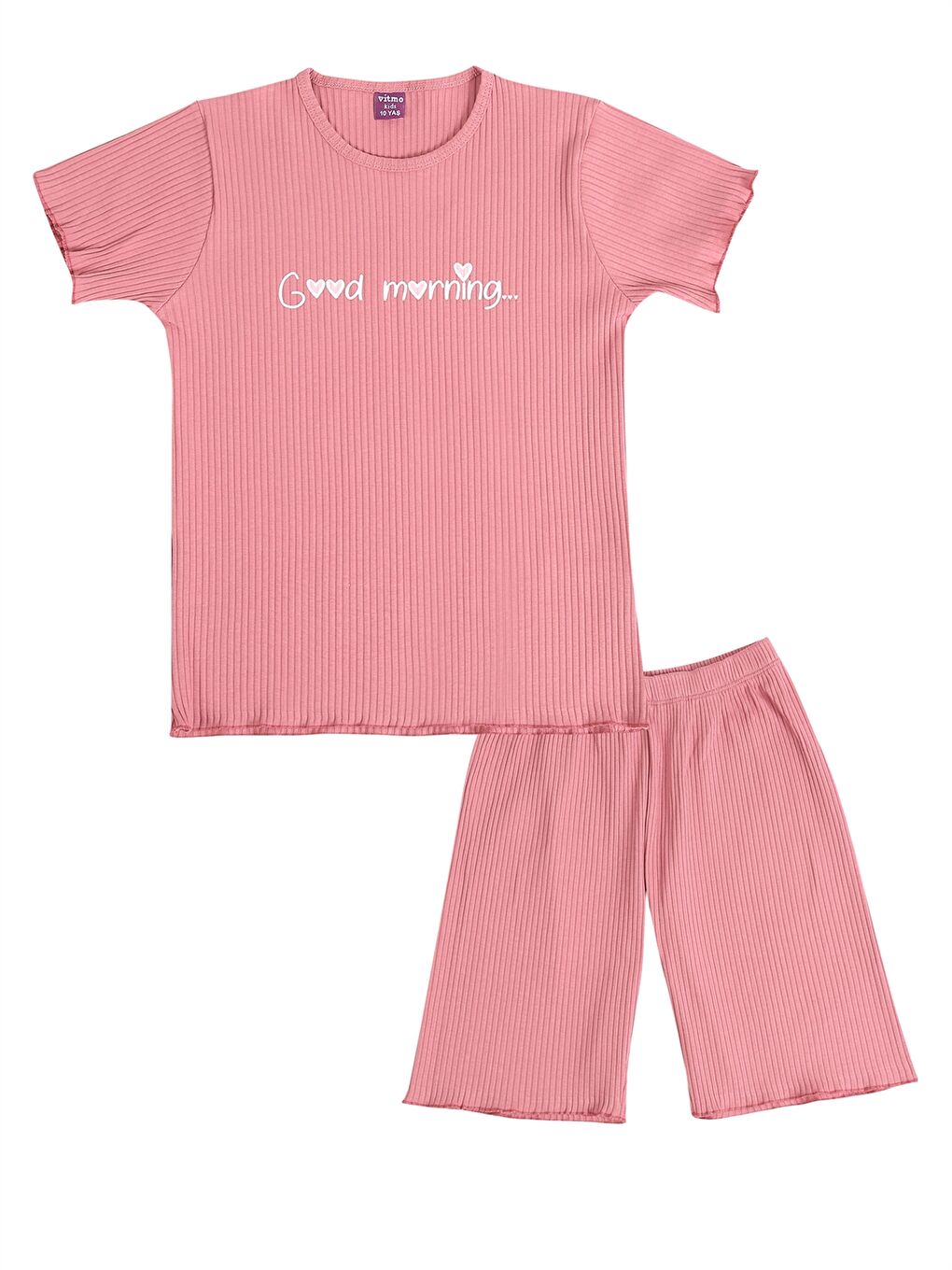 Pembe Bisiklet Yaka Kız Bebek Şortlu Pijama Takımı