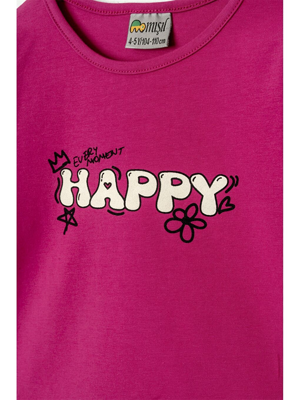 Fuşya Bisiklet Yaka Baskılı Kız Bebek Tişört-1