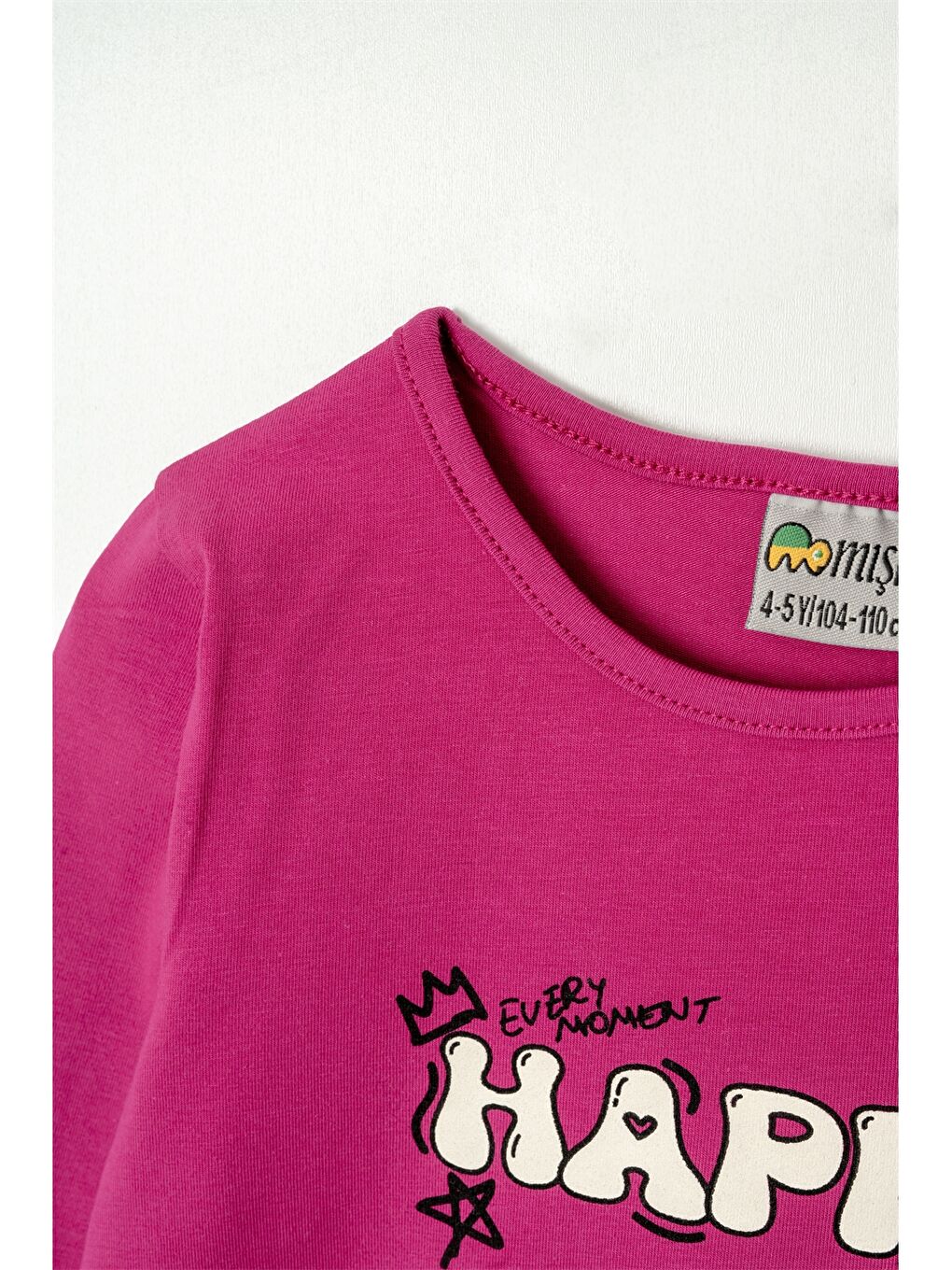 Fuşya Bisiklet Yaka Baskılı Kız Bebek Tişört-2