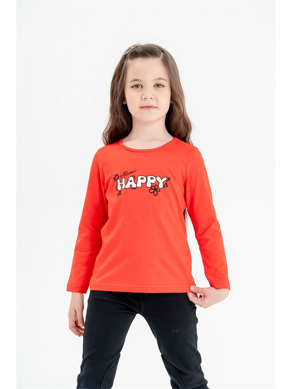 Kırmızı Bisiklet Yaka Baskılı Kız Bebek Tişört