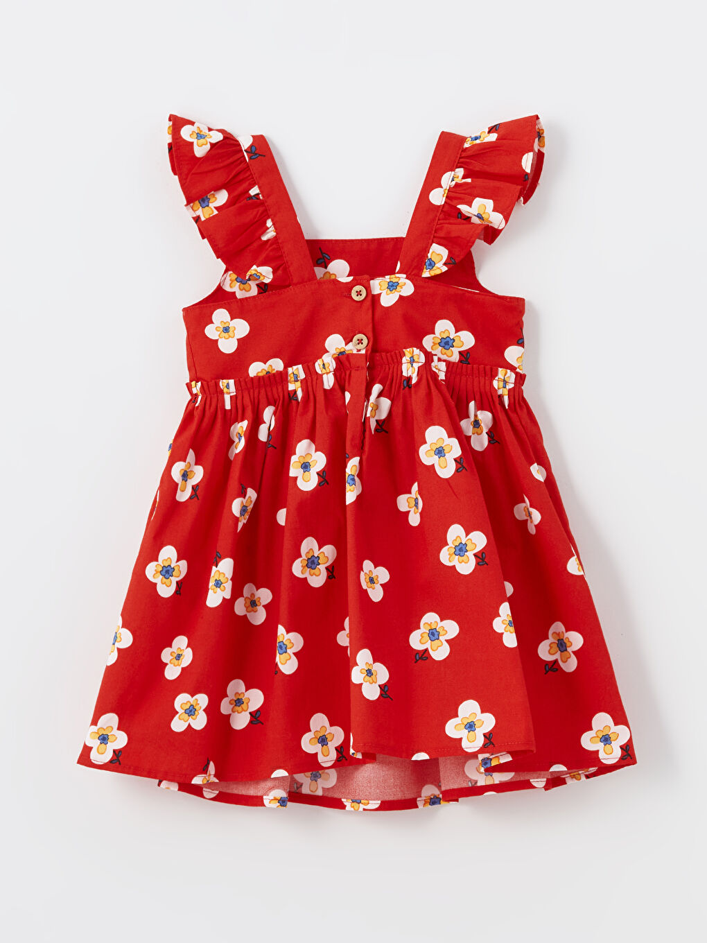 Kırmızı Kare Yaka Kolsuz Çiçekli Kız Bebek Elbise-1