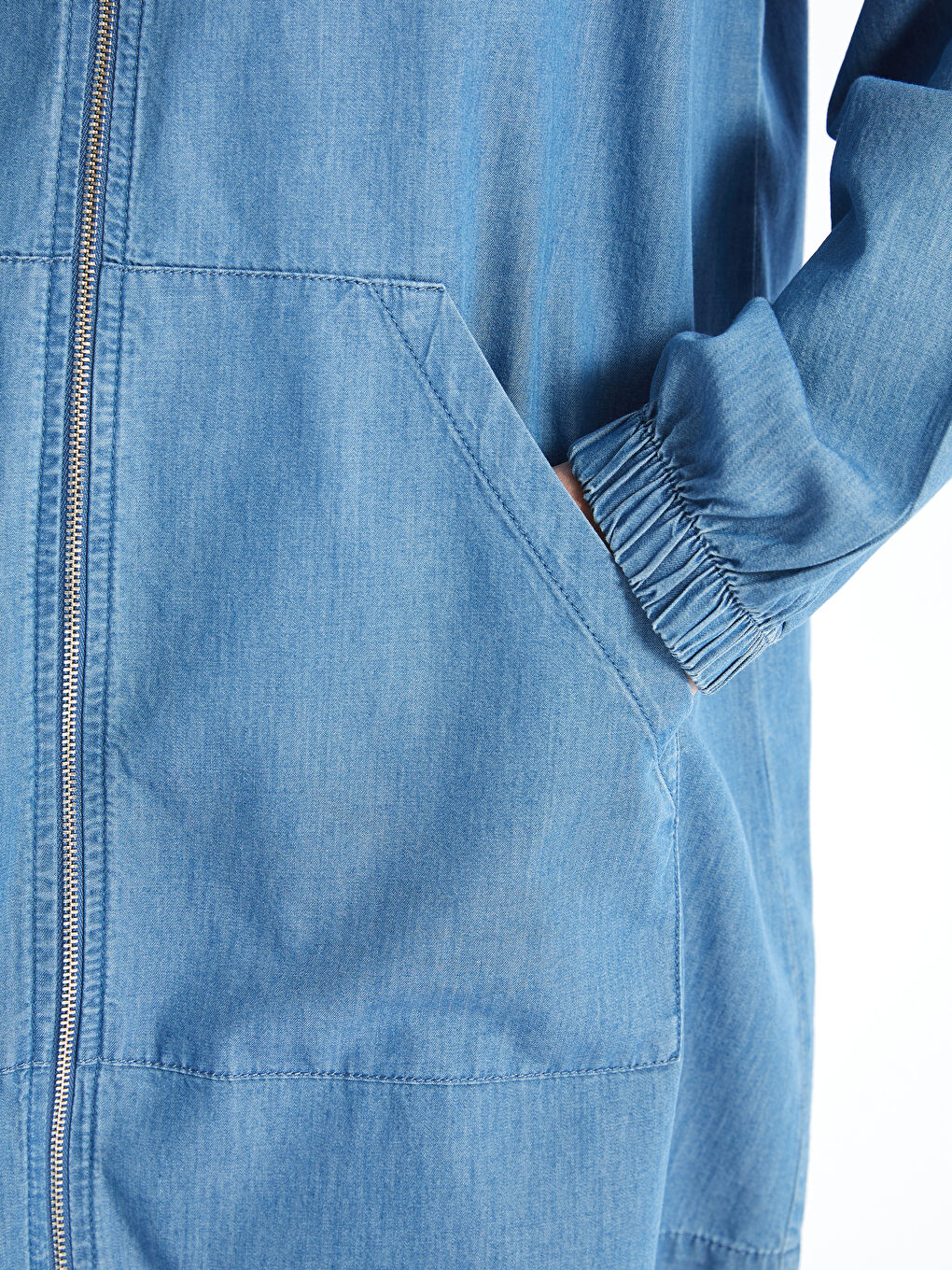 Mavi Kadın Kapüşonlu Düz Jean Tunik-3