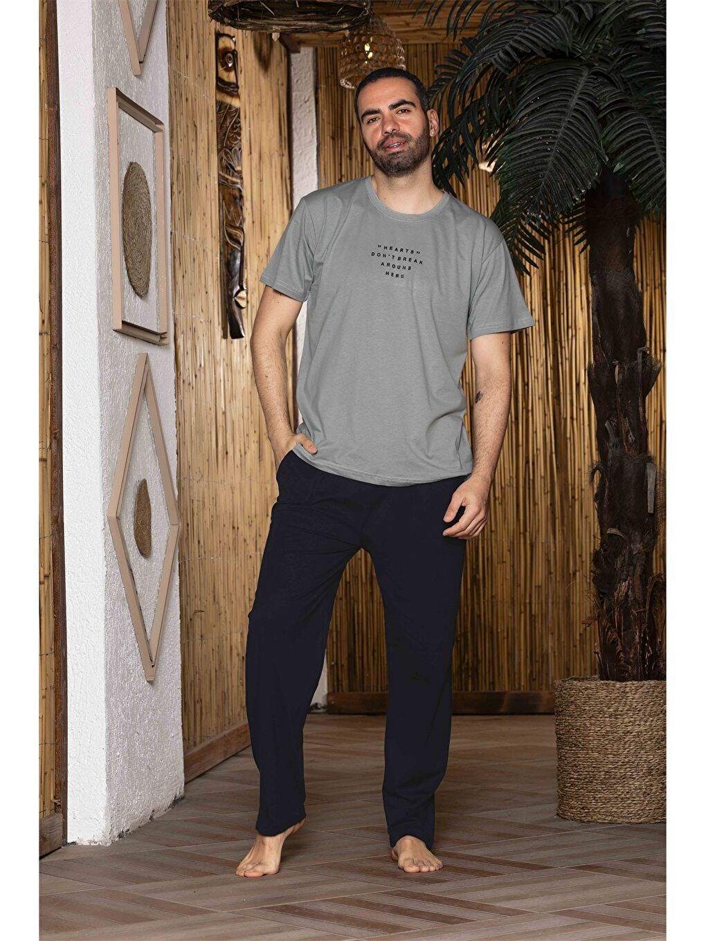 Turkuaz Standart Kalıp Erkek Pijama Takım-1