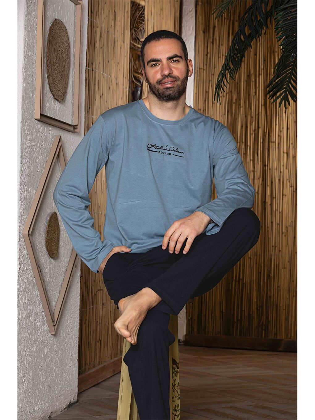 Petrol Standart Kalıp Erkek Pijama Takım