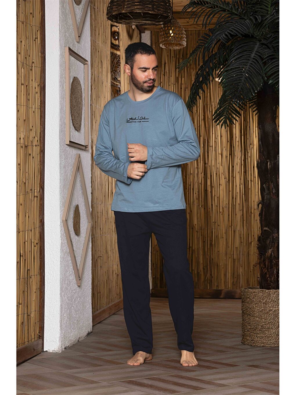 Petrol Standart Kalıp Erkek Pijama Takım-1