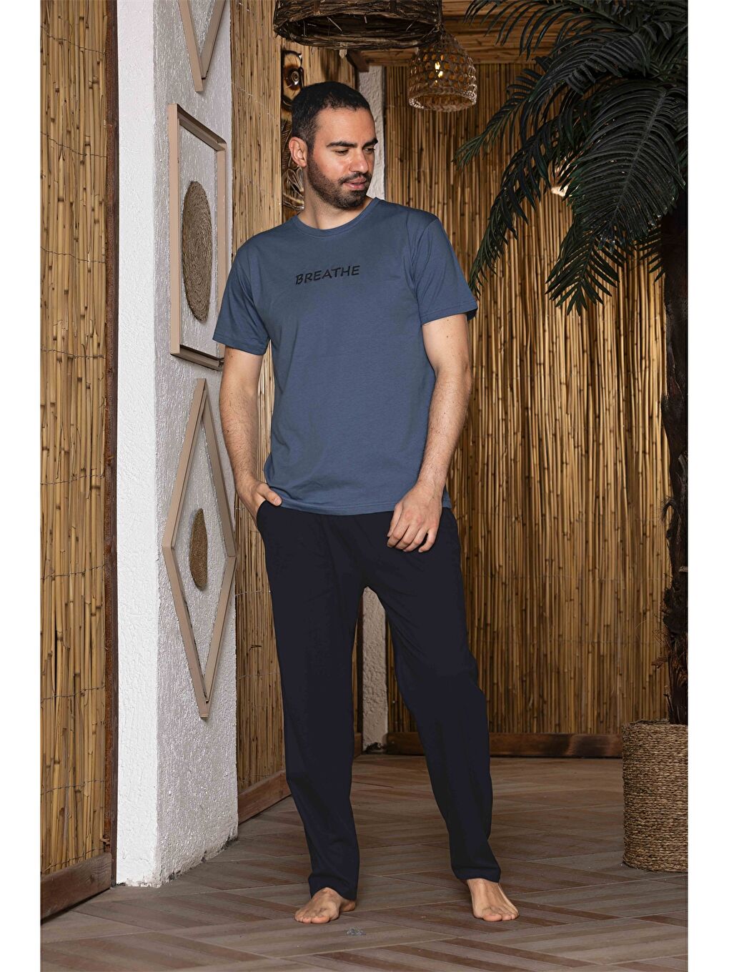 İndigo Standart Kalıp Erkek Pijama Takımı-1