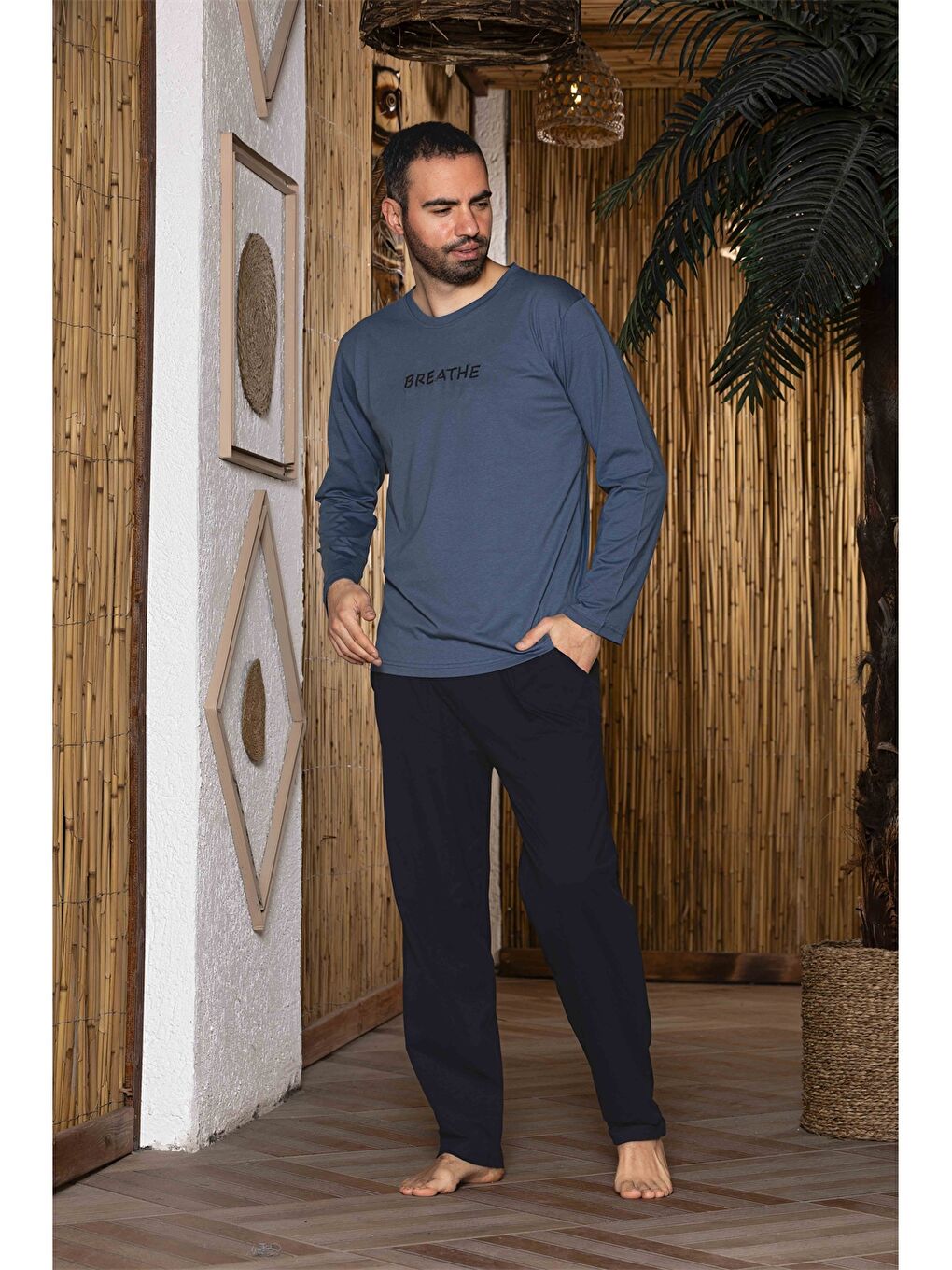 İndigo Standart Kalıp Erkek Pijama Takımı-1