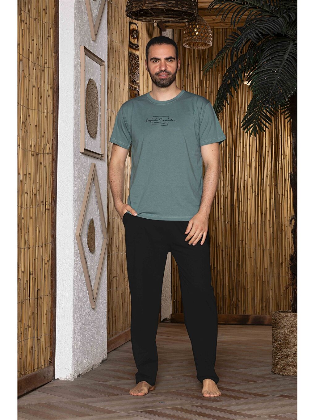 Petrol Standart Kalıp Erkek Pijama Takımı-1