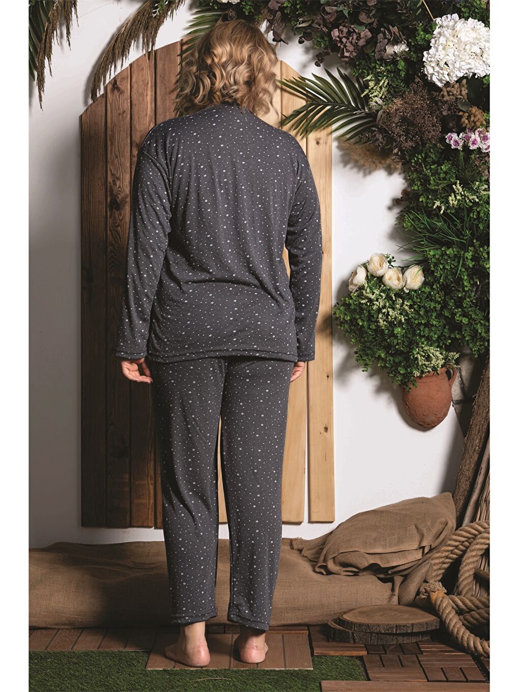 Antrasit Bisiklet Yaka Kadın Pijama Takım-2