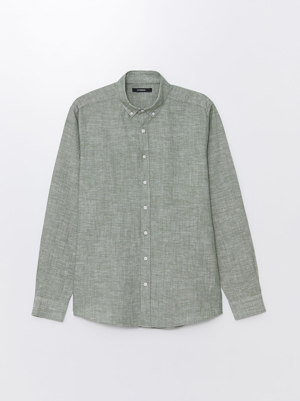 Yeşil Regular Fit Uzun Kollu Keten Karışımlı Erkek Gömlek-5