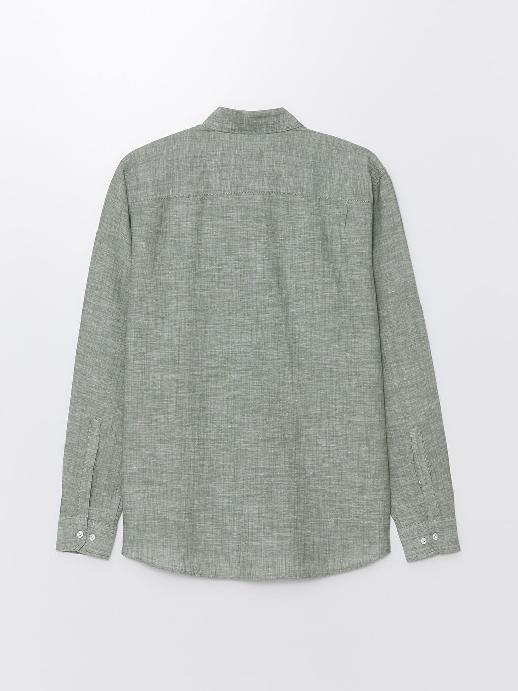 Yeşil Regular Fit Uzun Kollu Keten Karışımlı Erkek Gömlek-6