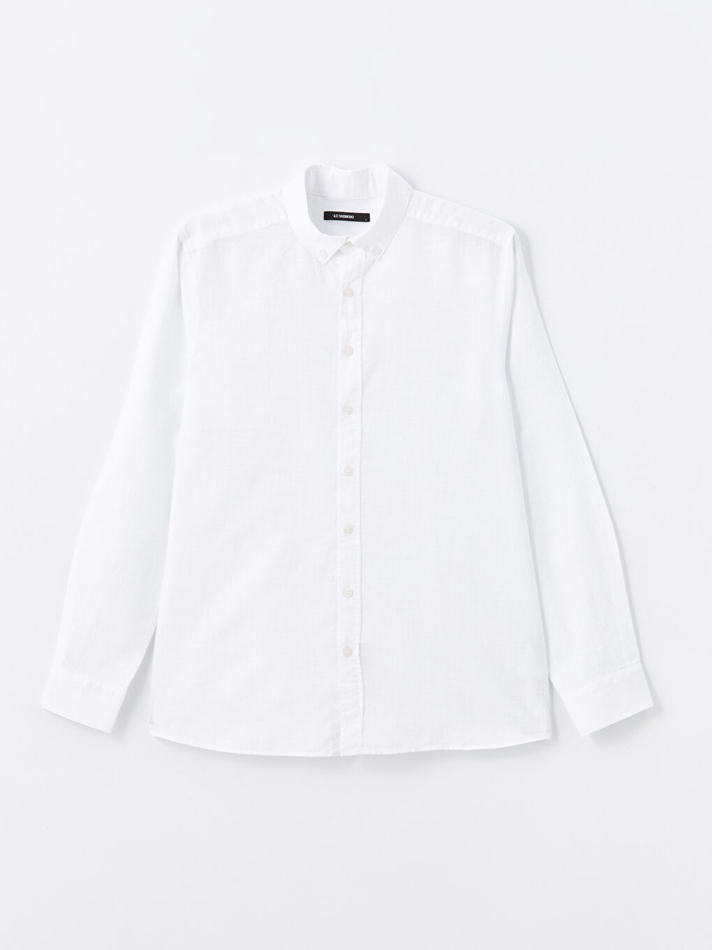 Beyaz Regular Fit Uzun Kollu Keten Karışımlı Erkek Gömlek-5