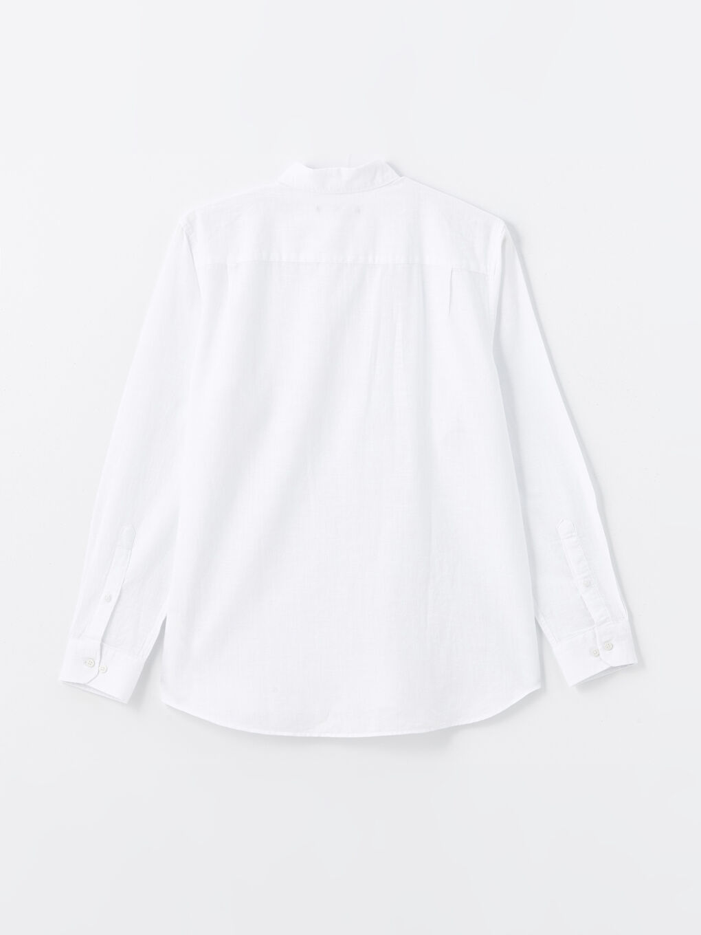 Beyaz Regular Fit Uzun Kollu Keten Karışımlı Erkek Gömlek-6