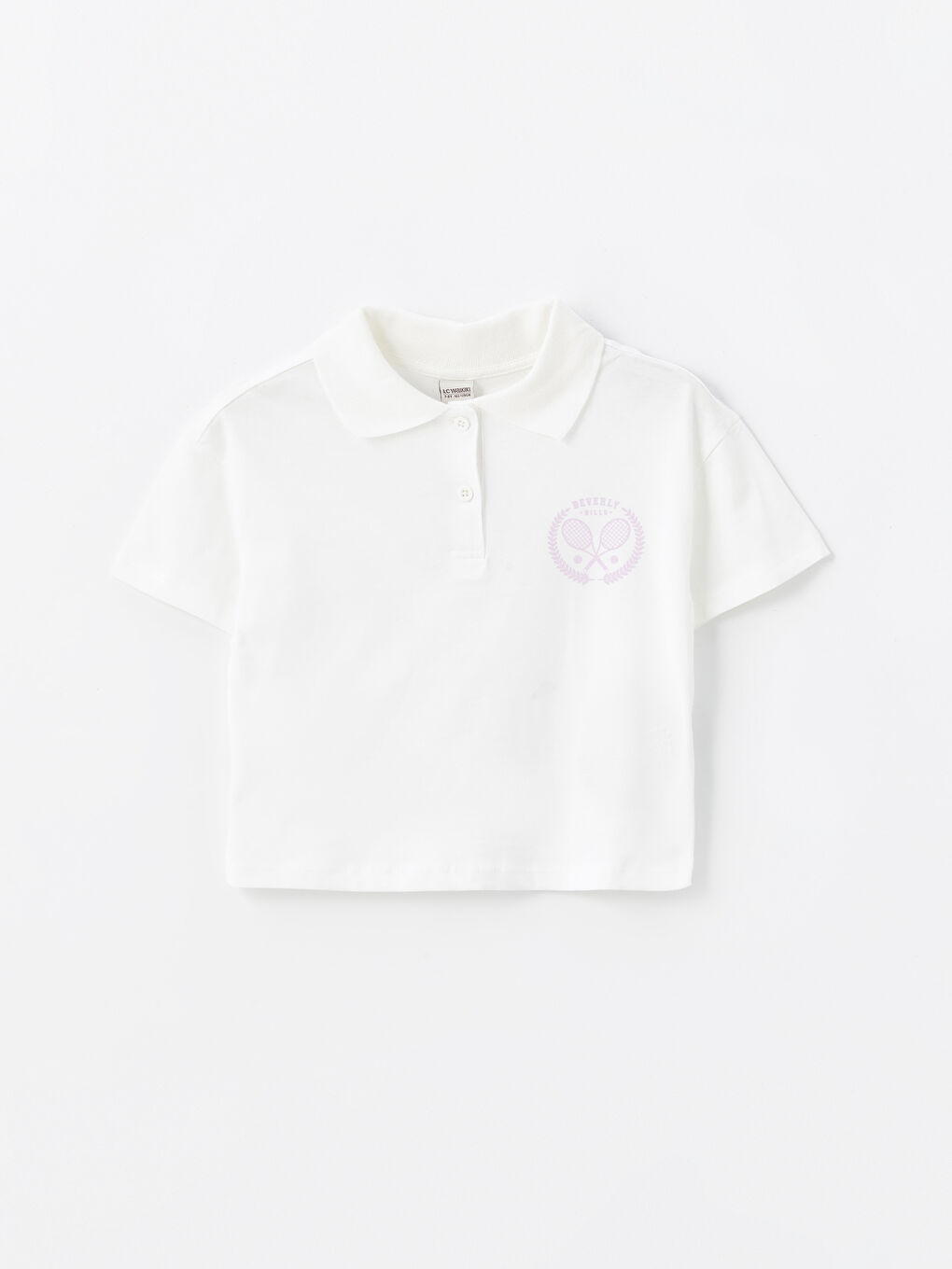 Ekru Polo Yaka Baskılı Kısa Kollu Kız Çocuk Tişört