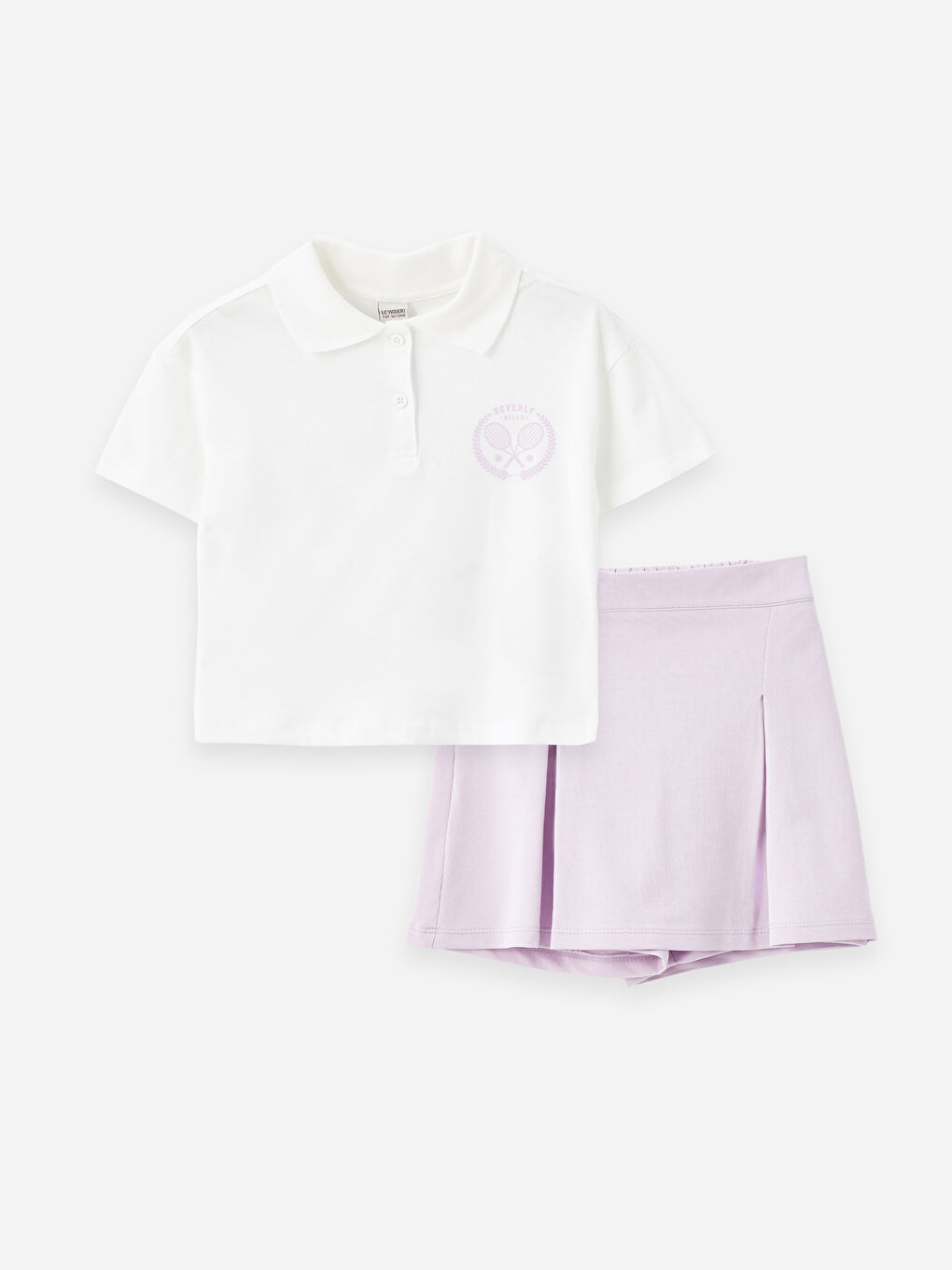 Polo Neck Printed Girl's T-Shirt and Short Skirt -S4M777Z4-R9J