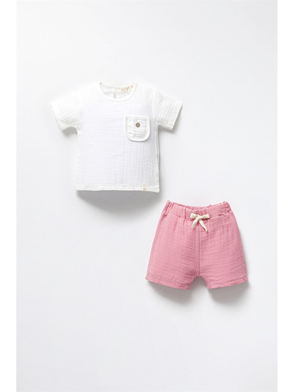 Pembe Bisiklet Yaka Kız Bebek Tişört ve Şort 2'li Takım