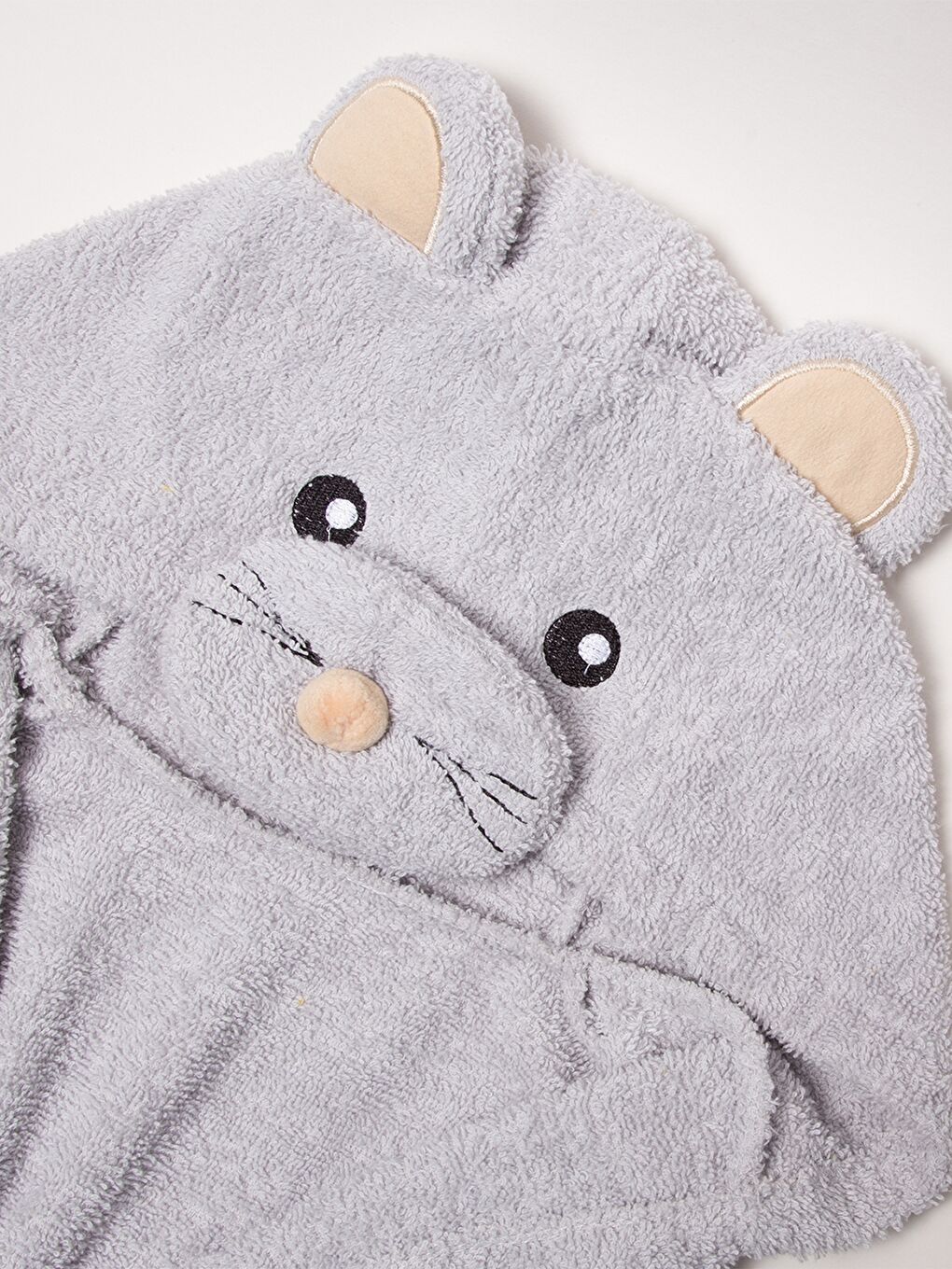 Gri Kapüşonlu Unisex Bebek Bornoz-1