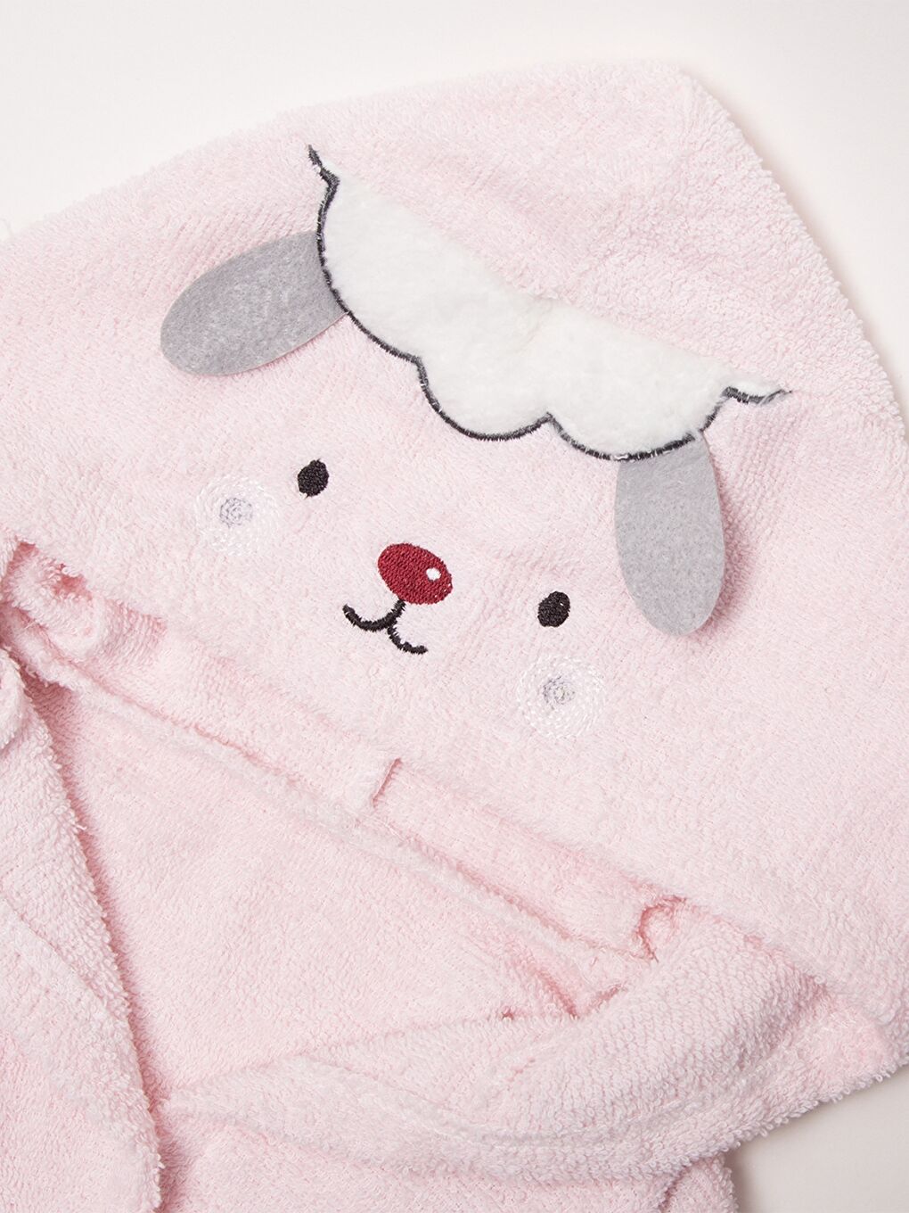 Pembe Kapüşonlu Erkek Bebek Bornoz-1