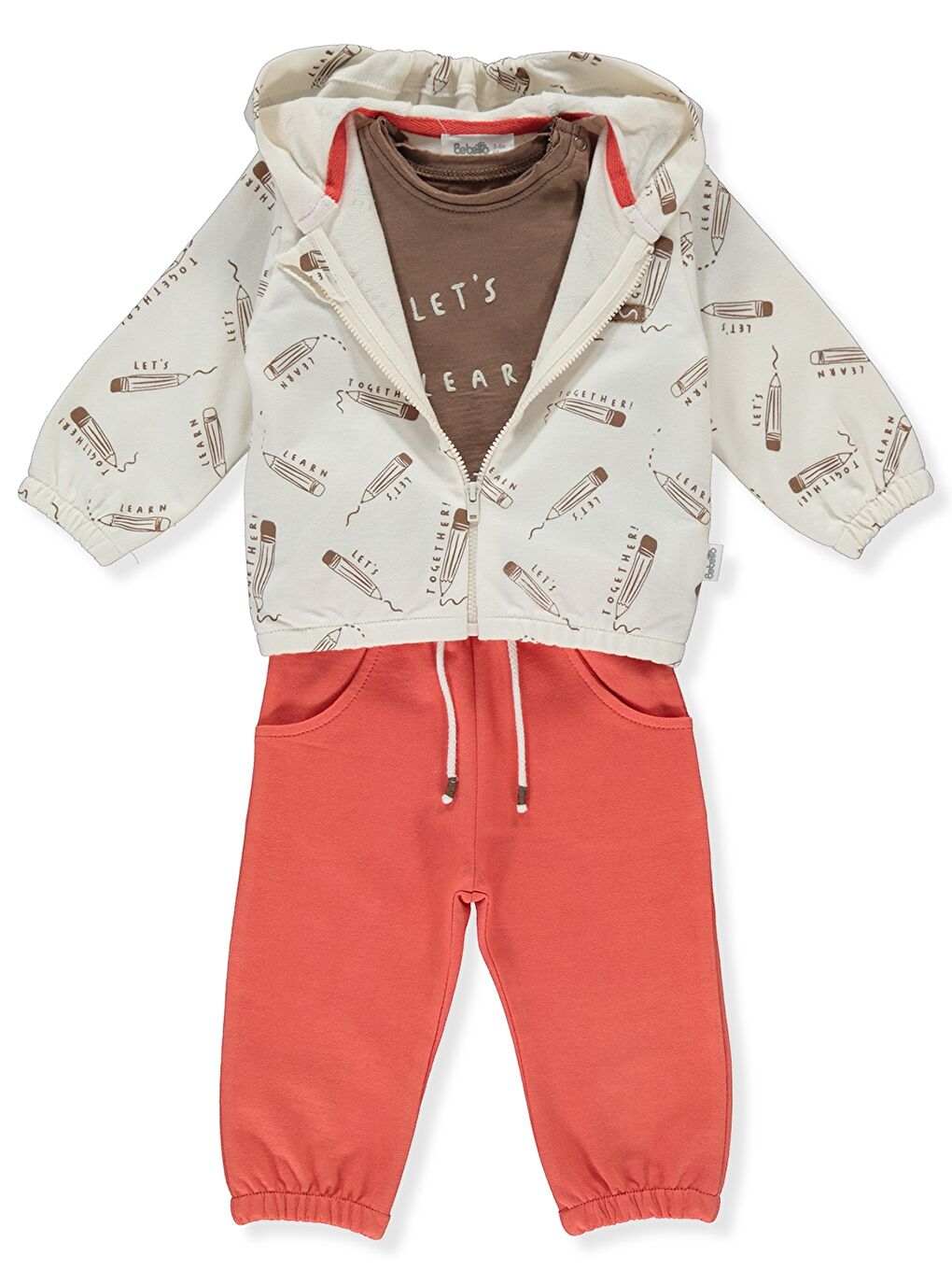 Kırmızı Kapüşonlu Erkek Bebek 3'lü Takım