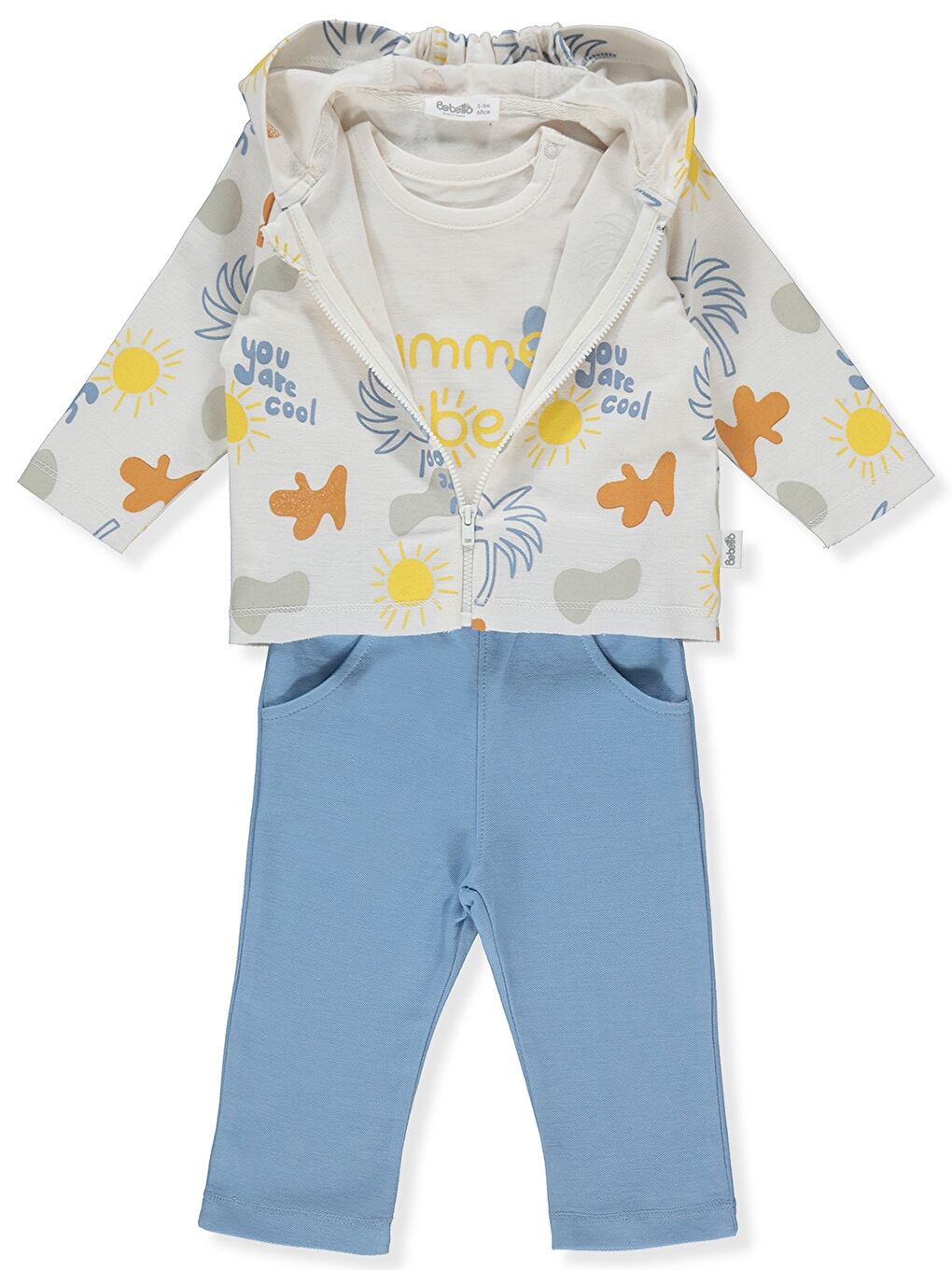 Mavi Kapüşonlu Erkek Bebek 3'lü Takım