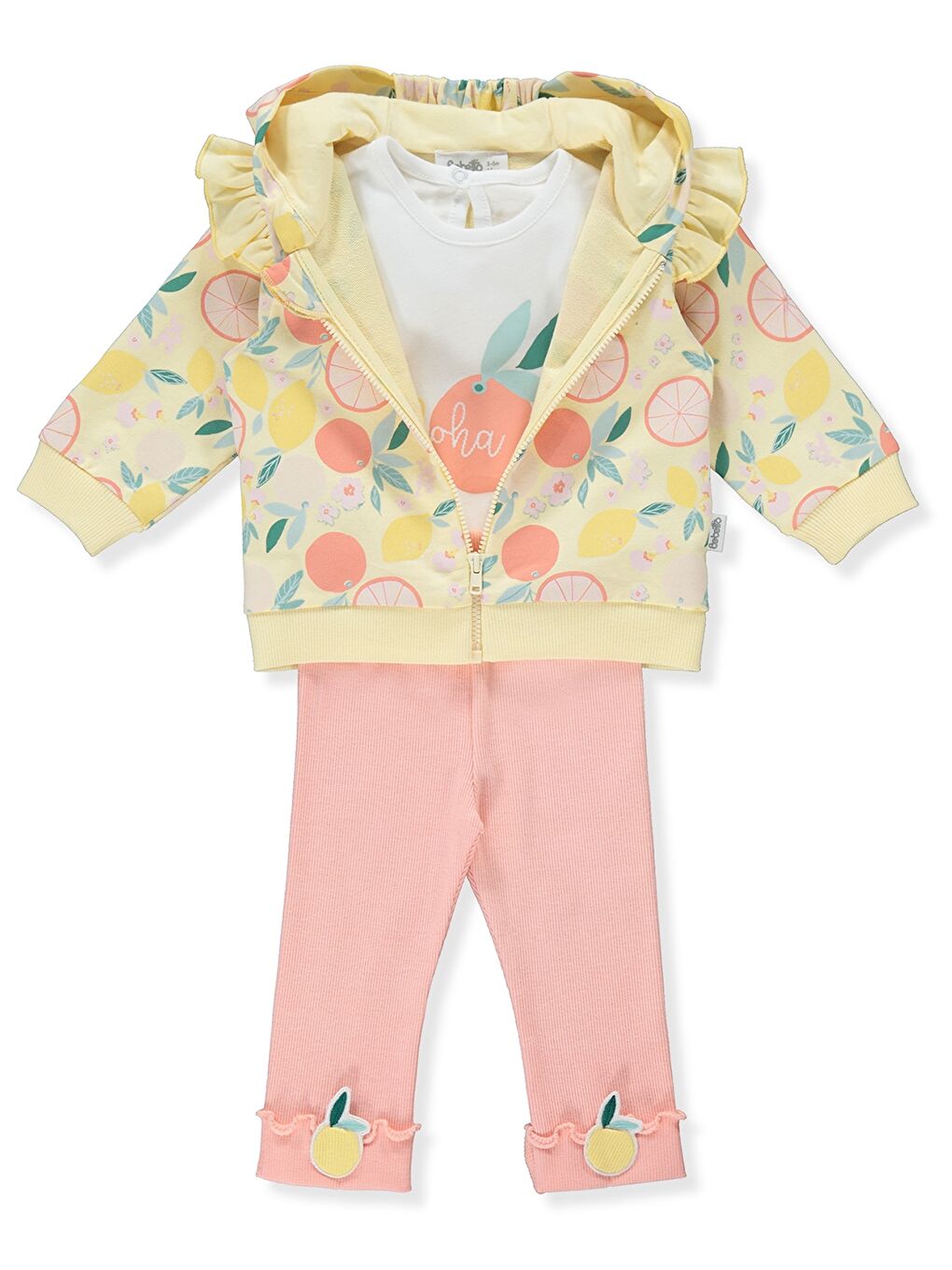 Turuncu Kapüşonlu Kız Bebek 3'lü Takım