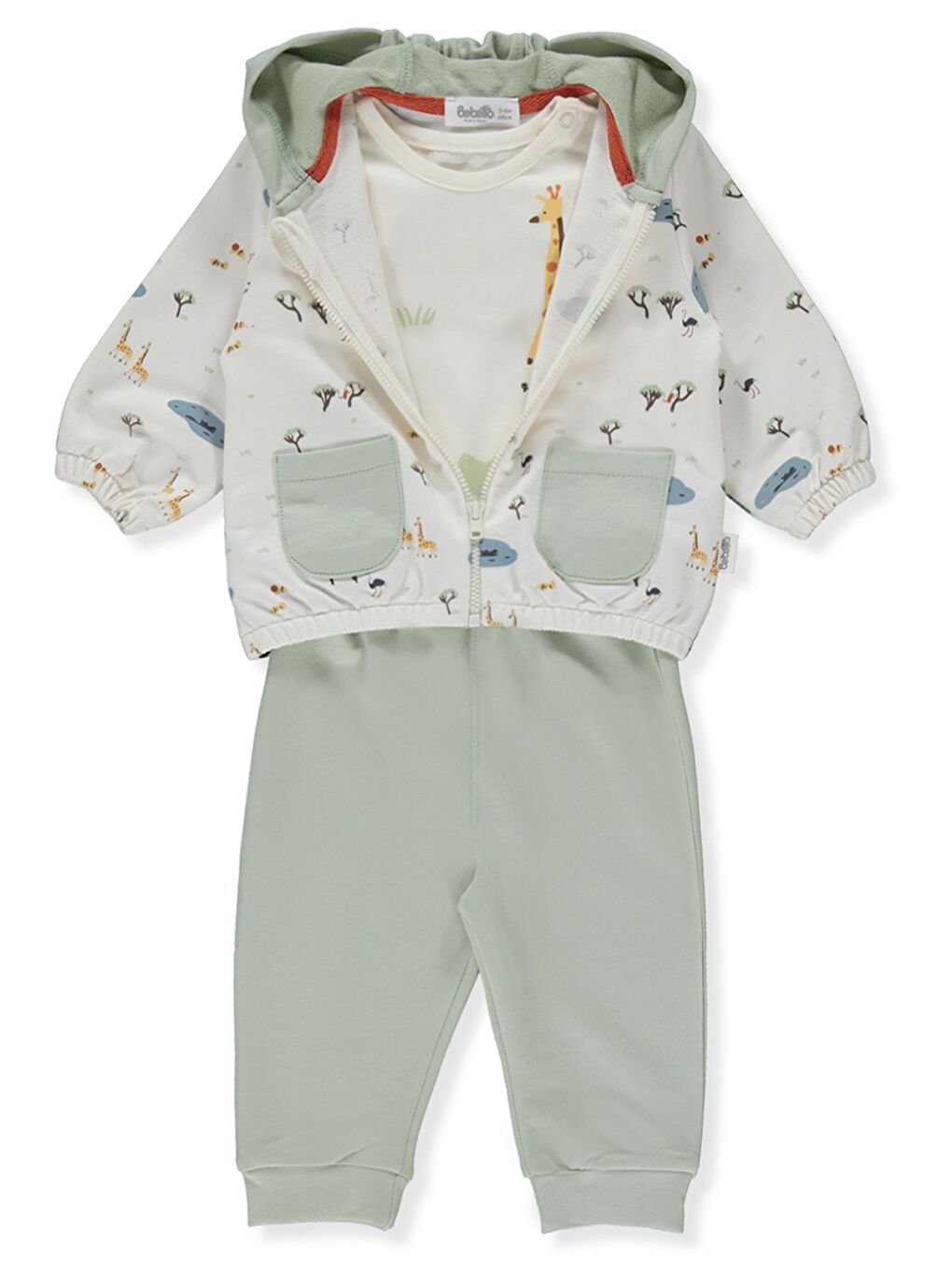 Yeşil Kapüşonlu Erkek Bebek 3'lü Takım
