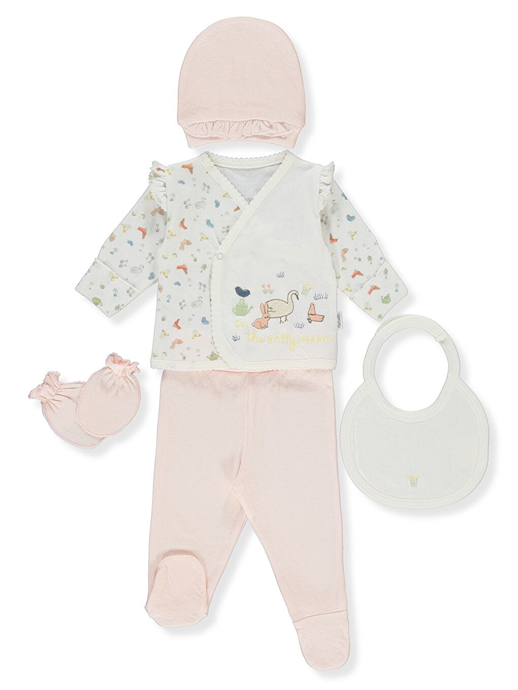 Pembe V Yaka Desenli Kız Bebek Takım