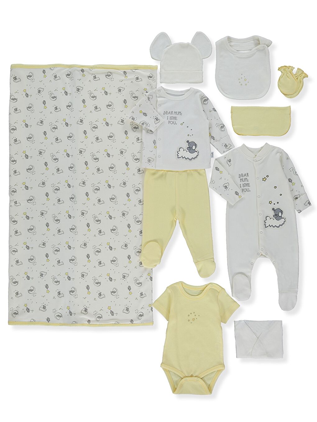 Sarı Baskılı Unisex Bebek Hastane Çıkış Seti