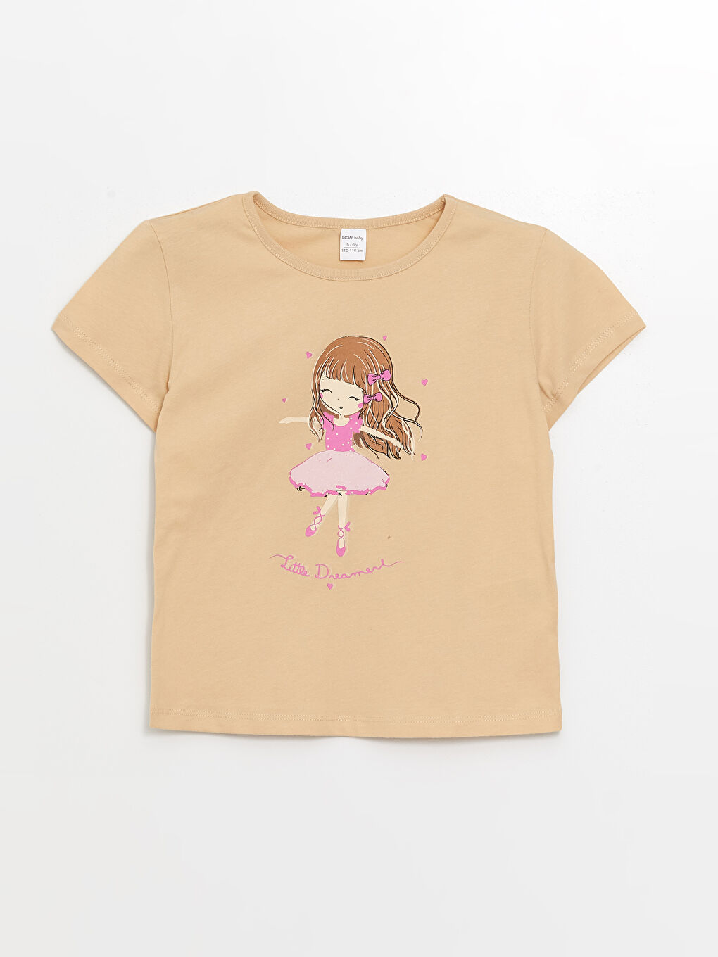 Ekru Bisiklet Yaka Kısa Kollu Baskılı Kız Bebek Tişört ve Tayt 2'li Takım-1