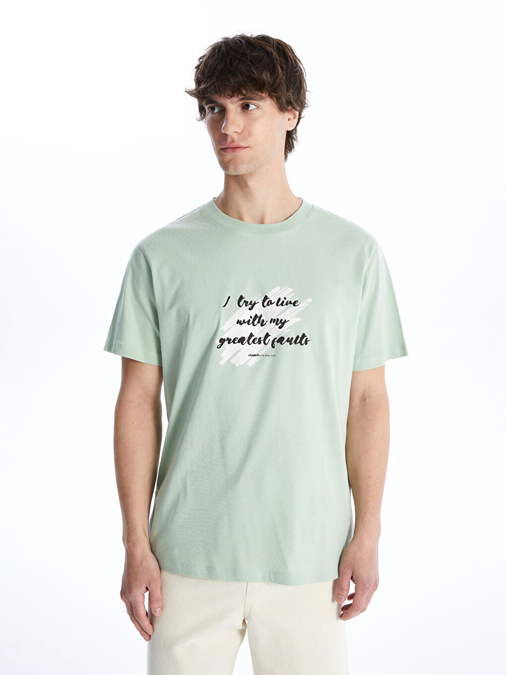 Crew Neck Short Sleeve Printed Combed Cotton Men's T-shirt -S4M956Z8-FKS