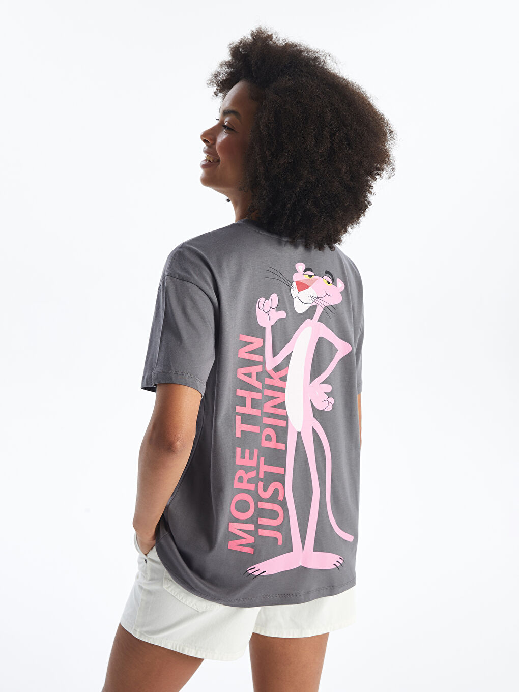 Crew Neck Pink Panther Printed Short Sleeve Women's T-Shirt -S4M966Z8-H0H