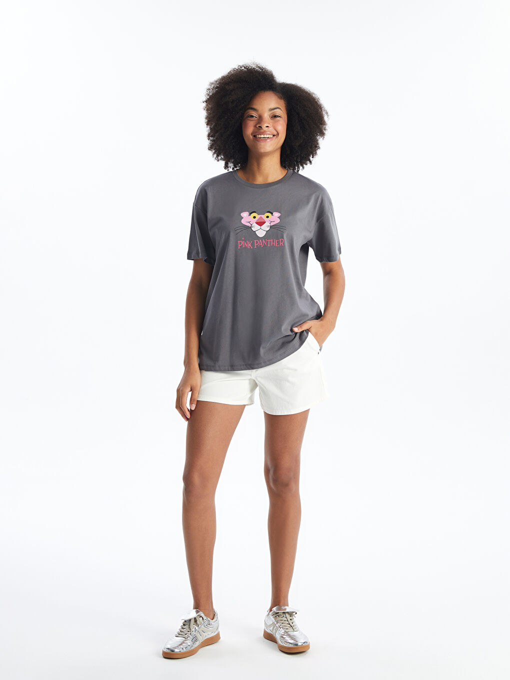 Crew Neck Pink Panther Printed Short Sleeve Women's T-Shirt -S4M966Z8-H0H