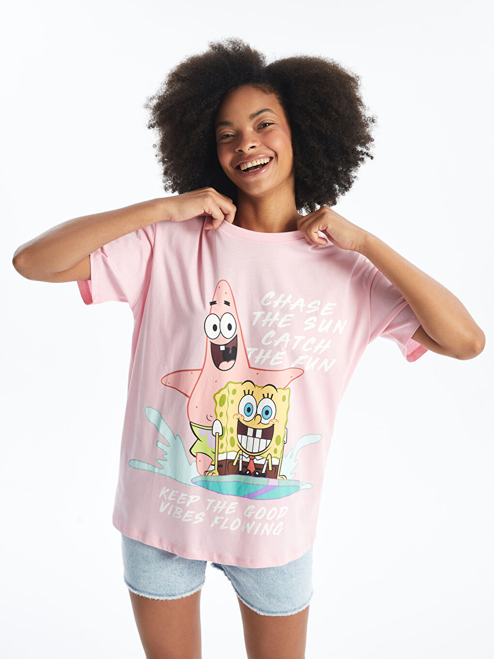 Crew Neck SpongeBob Printed Short Sleeve Women's T-Shirt -S4M973Z8-GAT