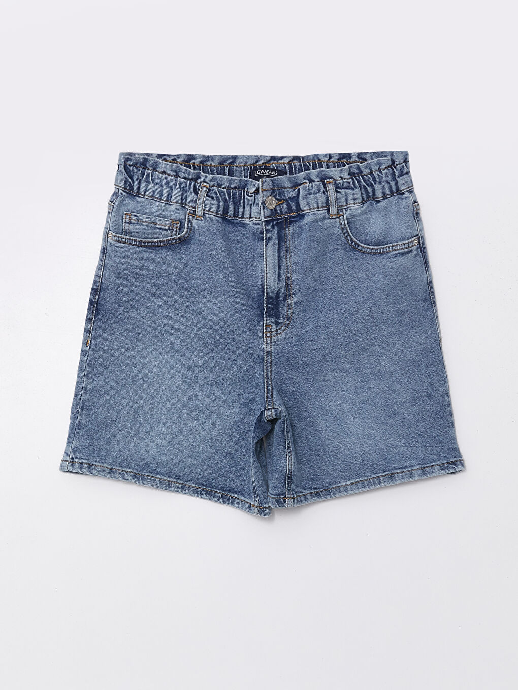 LCWAIKIKI Classic Mavi Beli Lastikli Dar Fit Kadın Jean Şort - 4