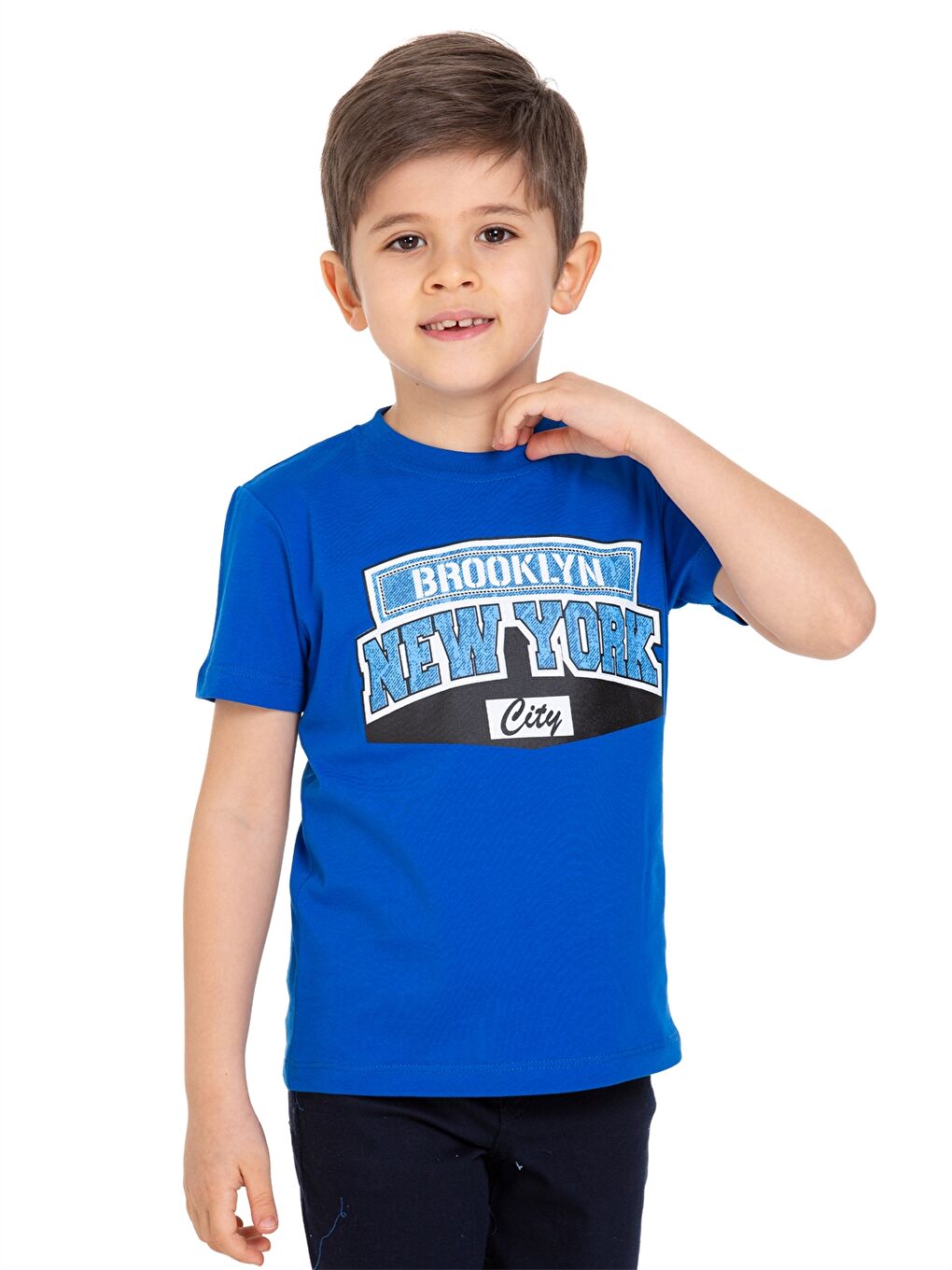 Mavi Bisiklet Yaka Baskılı Erkek Çocuk Tişört-2