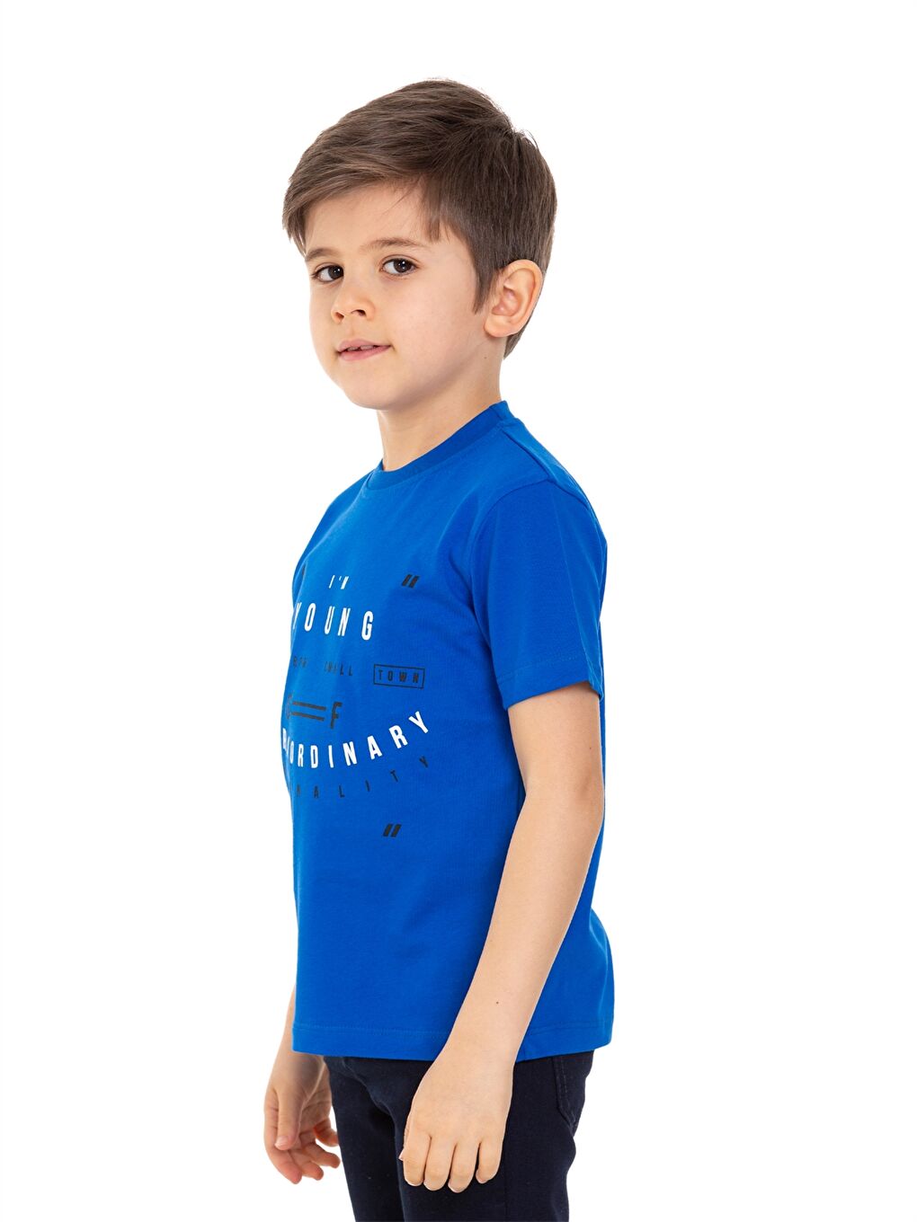 Mavi Bisiklet Yaka Baskılı Erkek Çocuk Tişört-1