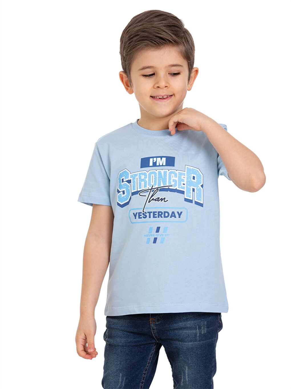 Mavi Bisiklet Yaka Erkek Çocuk Tişört-1