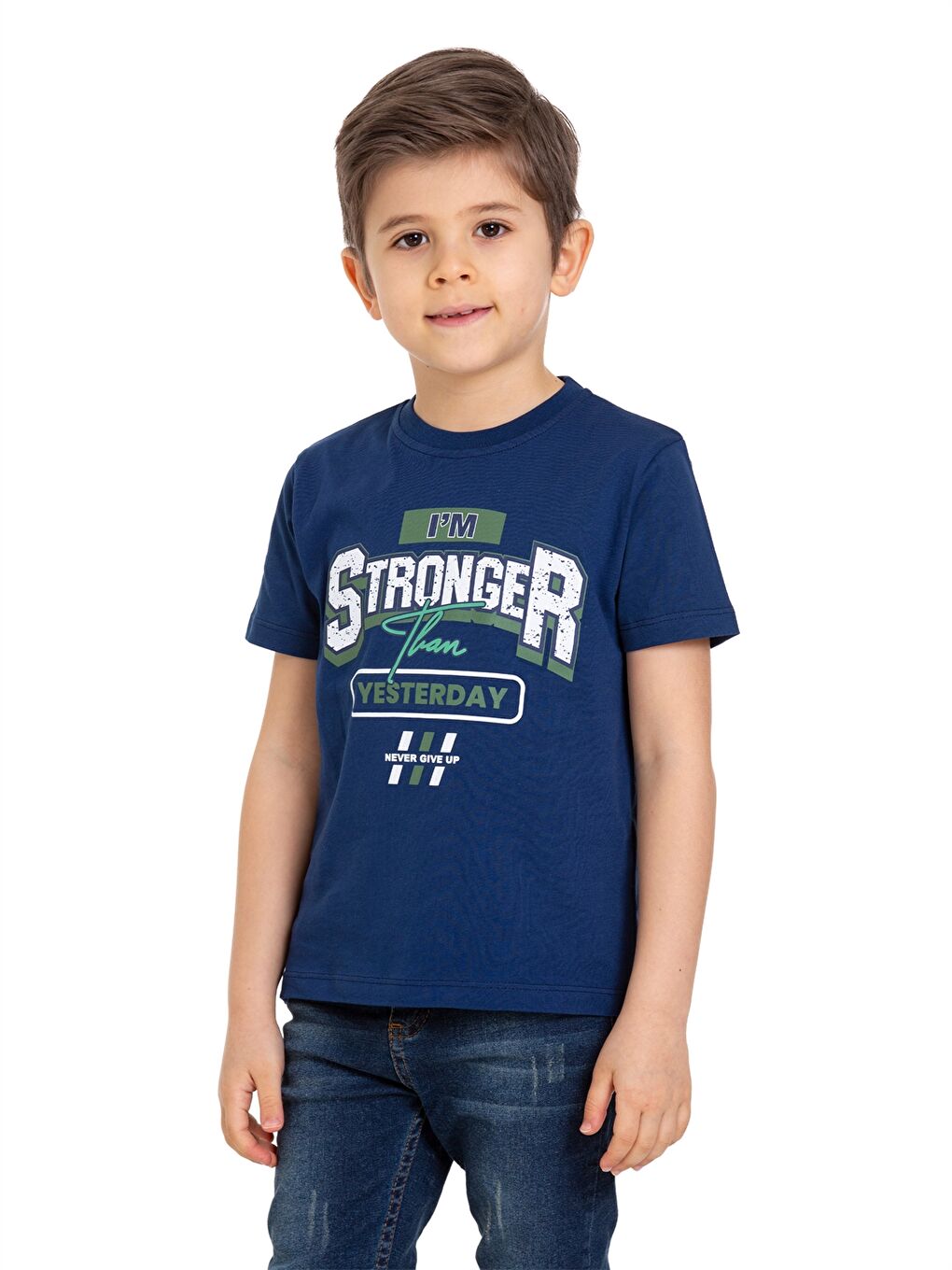 Lacivert Bisiklet Yaka Erkek Çocuk Tişört-1