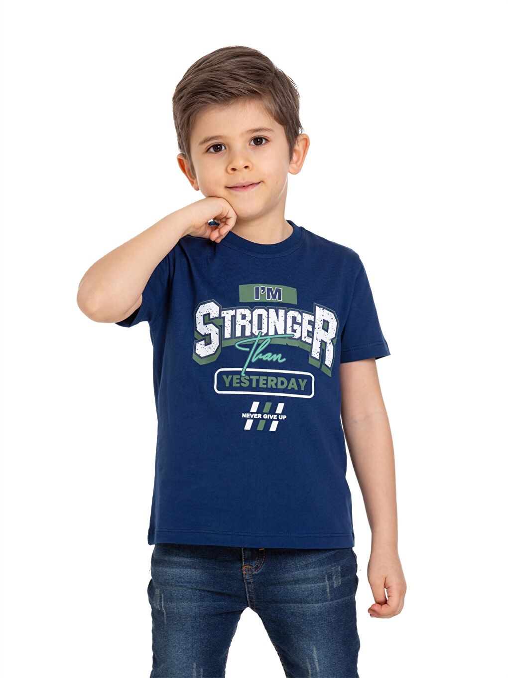 Lacivert Bisiklet Yaka Erkek Çocuk Tişört-2