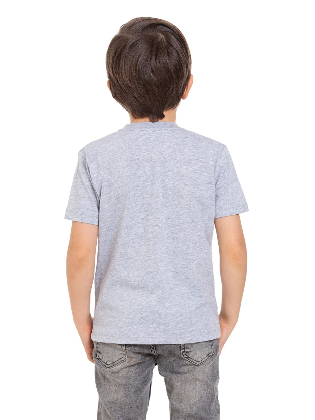 Gri Bisiklet Yaka Erkek Çocuk Tişört-3
