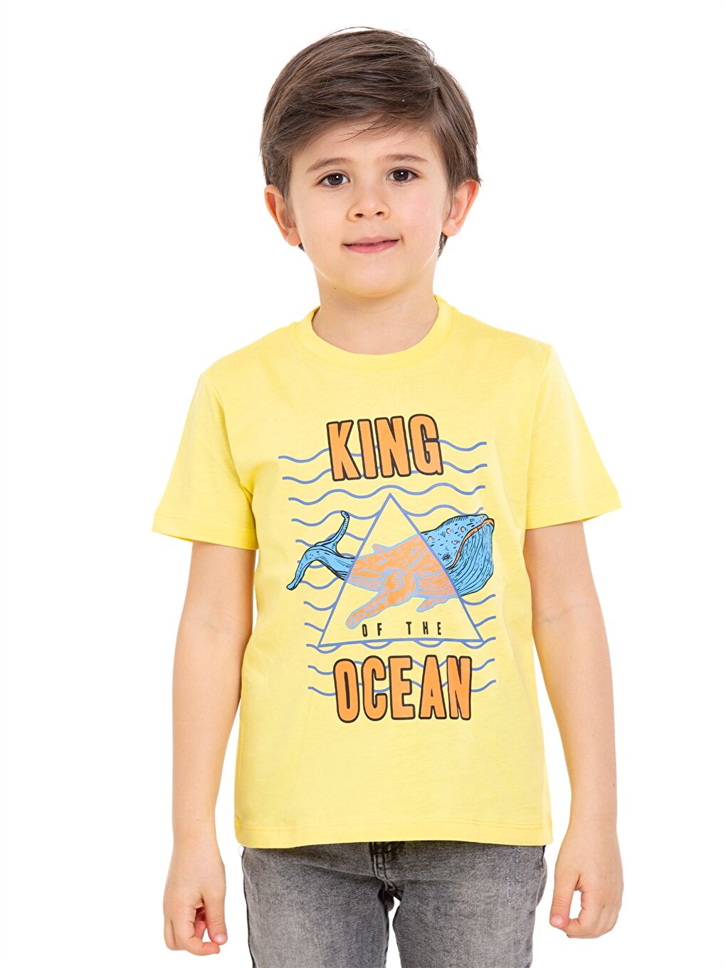 Sarı Bisiklet Yaka Erkek Çocuk Tişört-1