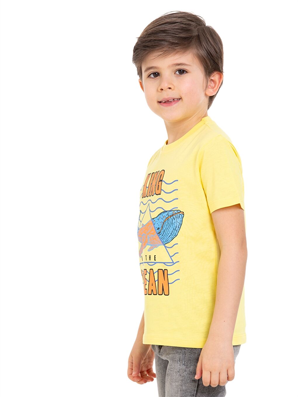 Sarı Bisiklet Yaka Erkek Çocuk Tişört-2