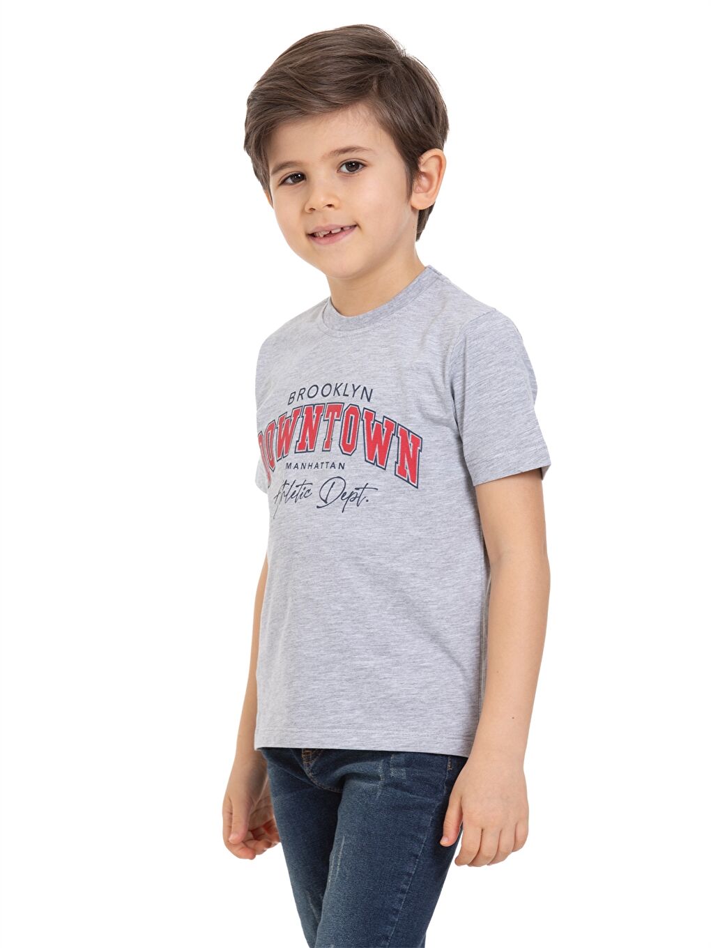 Gri Bisiklet Yaka Erkek Çocuk Tişört-2